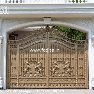 Hpl Gate Design, Sliding Gate With Small Gate Main Gate Lighting In Outdoor