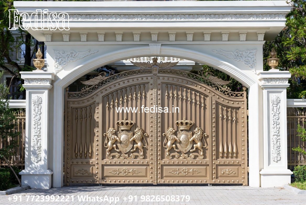 Steel Gate New Design, Main Gate Design 8 Feet Main Gate Lighting In Outdoor