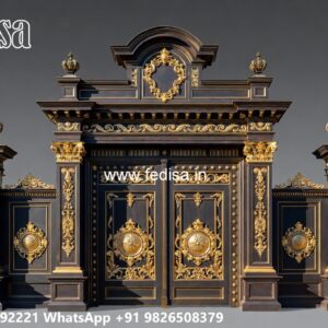 Hpl Gate Design, Compound Wall Sliding Gate Design Main Gate Lighting In Outdoor