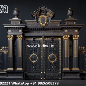 Modern Fence Gate, Contemporary Metal Gates Main Gate Lighting In Outdoor