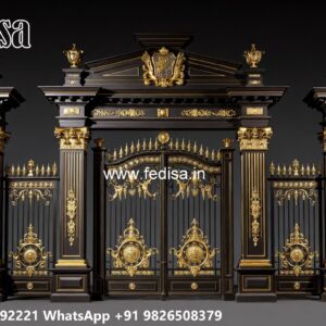 Gate Design Pipe, Wood And Steel Gate Design Main Gate Lighting In Outdoor