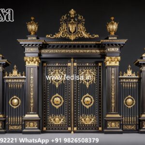 Steel Gate New Design, Steel Gate With Hpl Sheet Main Gate Lighting In Outdoor