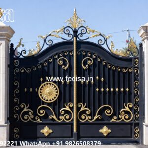 Modern Fence Gate, Sliding Compound Gate Main Gate Lighting In Outdoor