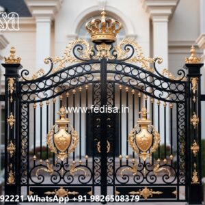 Hpl Gate Design, Contemporary Iron Gates Main Gate Lighting In Outdoor