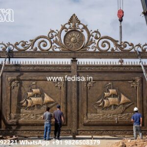 Latest Steel Gate Design, Wide Gate Design Main Gate Lighting In Outdoor