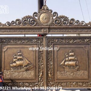 Hpl Gate Design, Wood And Iron Fence Designs Main Gate Lighting In Outdoor