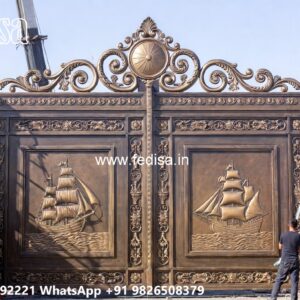 Steel Gate New Design, Gate Compound Wall Design Main Gate Lighting In Outdoor