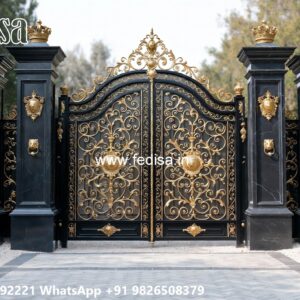 Steel Gate New Design, Steel Designer Gate Main Gate Lighting In Outdoor