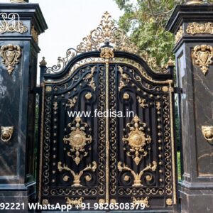 Beautiful Gate Designs, Compound Wall Single Gate Design Main Gate Lighting In Outdoor