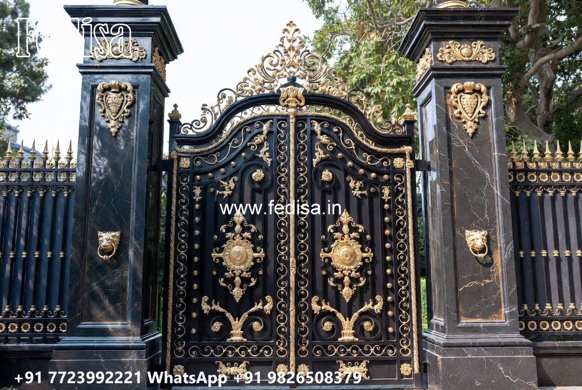Beautiful Gate Designs, Compound Wall Single Gate Design Main Gate Lighting In Outdoor