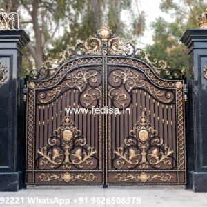 Hpl Gate Design, Sliding Gate Design Simple Main Gate Lighting In Outdoor