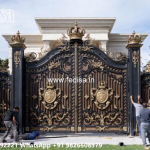 Front Steel Gate Design, Iron Main Gate Design Main Gate Lighting In Outdoor
