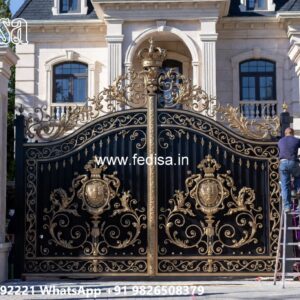 Small Steel Gate Design, Wrought Iron Fence Designs Main Gate Lighting In Outdoor