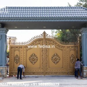 Front Steel Gate Design, Bamboo Gate Design Main Gate Lighting In Outdoor