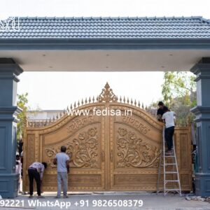 Front Steel Gate Design, Compound Wall Gate Design Main Gate Lighting In Outdoor