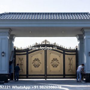 Front Steel Gate Design, Iron Fence Designs Main Gate Lighting In Outdoor