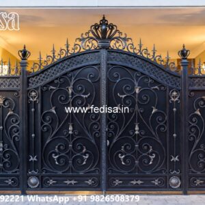 Door Design Main Gate, Front Gate Design Steel Main Gate Lighting In Outdoor