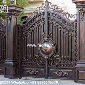 Laser Cutting Design Gate, Steel Sliding Gate Design Main Gate Lighting In Outdoor
