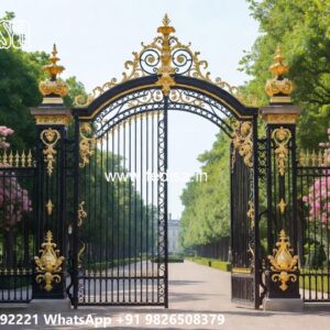 Front Steel Gate Design, Compound Wall Design With Gate Stainless Steel Main Gates