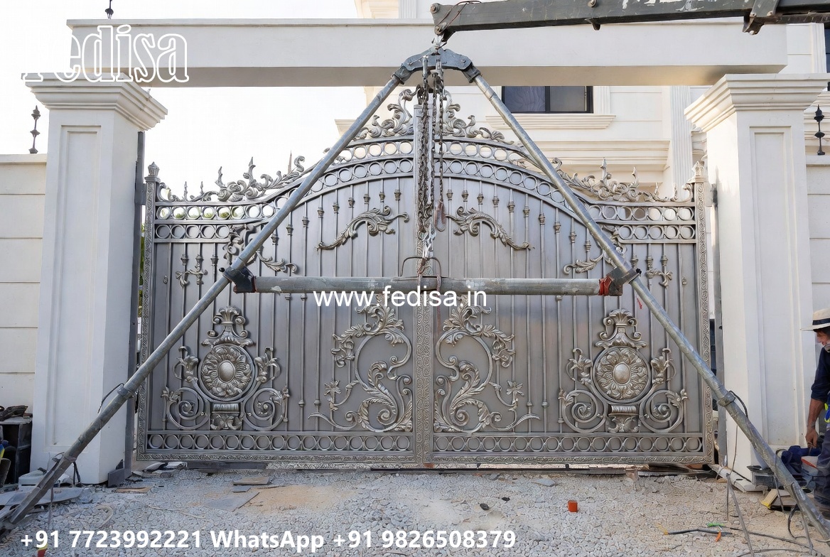 Concrete Gate Design, Main Gate With Small Gate Stainless Steel Main Gates
