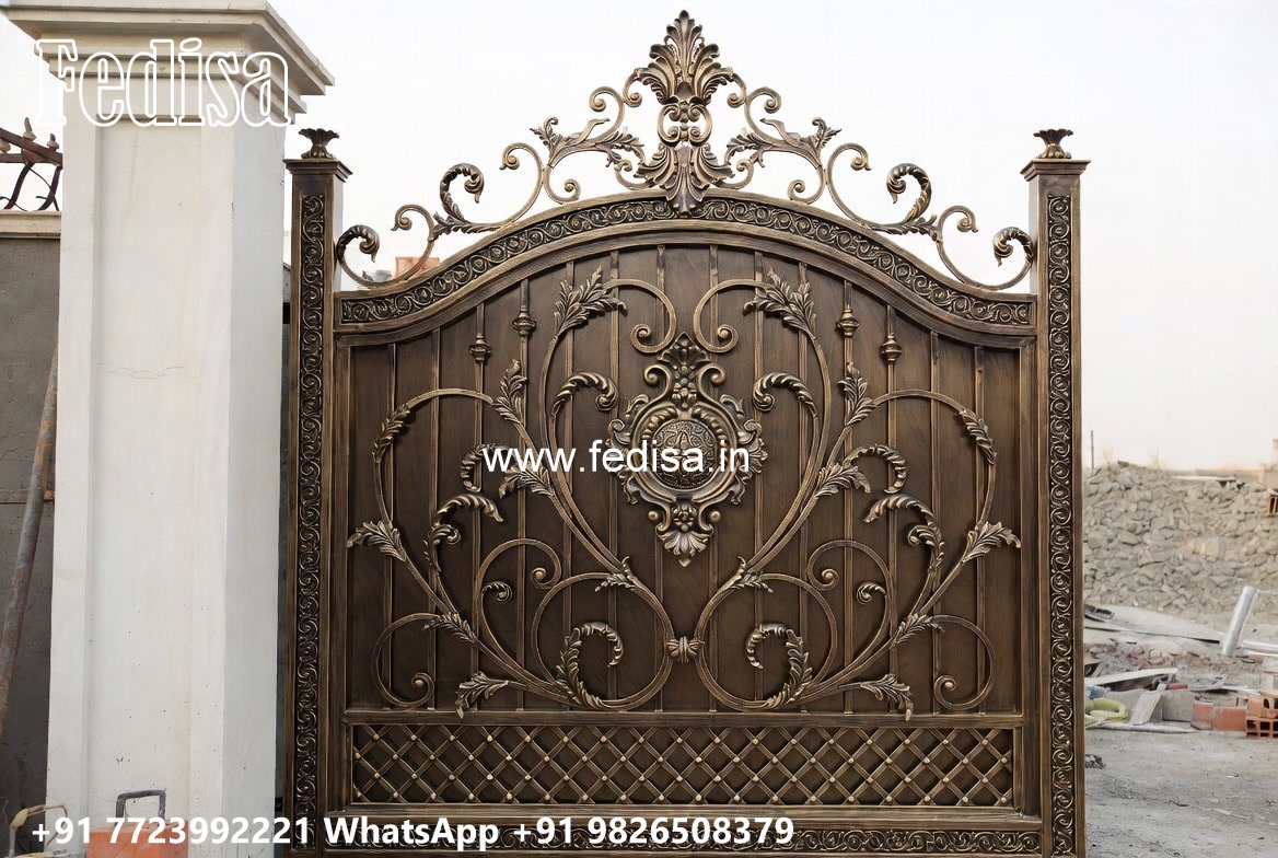 Steel Framed Wooden Gates, Simple Gate Roof Design Iron Gate Stock Photos And Images