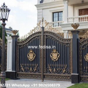 Steel Framed Wooden Gates, Modern Front Wall And Gate Designs Iron Gate Stock Photos And Images