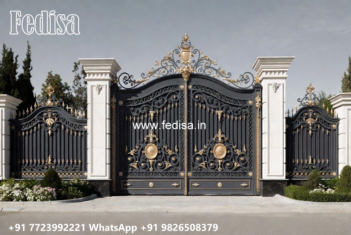 Wrought Iron Design Catalogue, Steel Bar Gate Design Iron Gate Stock Photos And Images