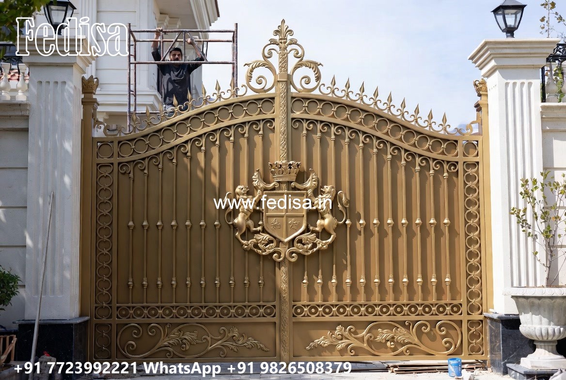 Steel Door Gate Design, Pillar Design Gate Iron Gate Stock Photos And Images