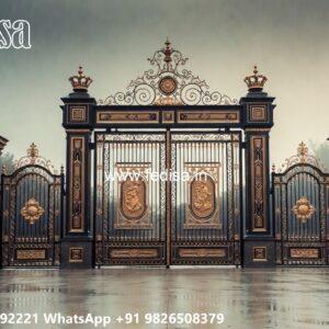 Steel Framed Wooden Gates, Grill Boundary Wall Iron Gate Stock Photos And Images