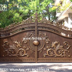 Steel Framed Wooden Gates, Compound Wall Door Design Iron Gate Stock Photos And Images