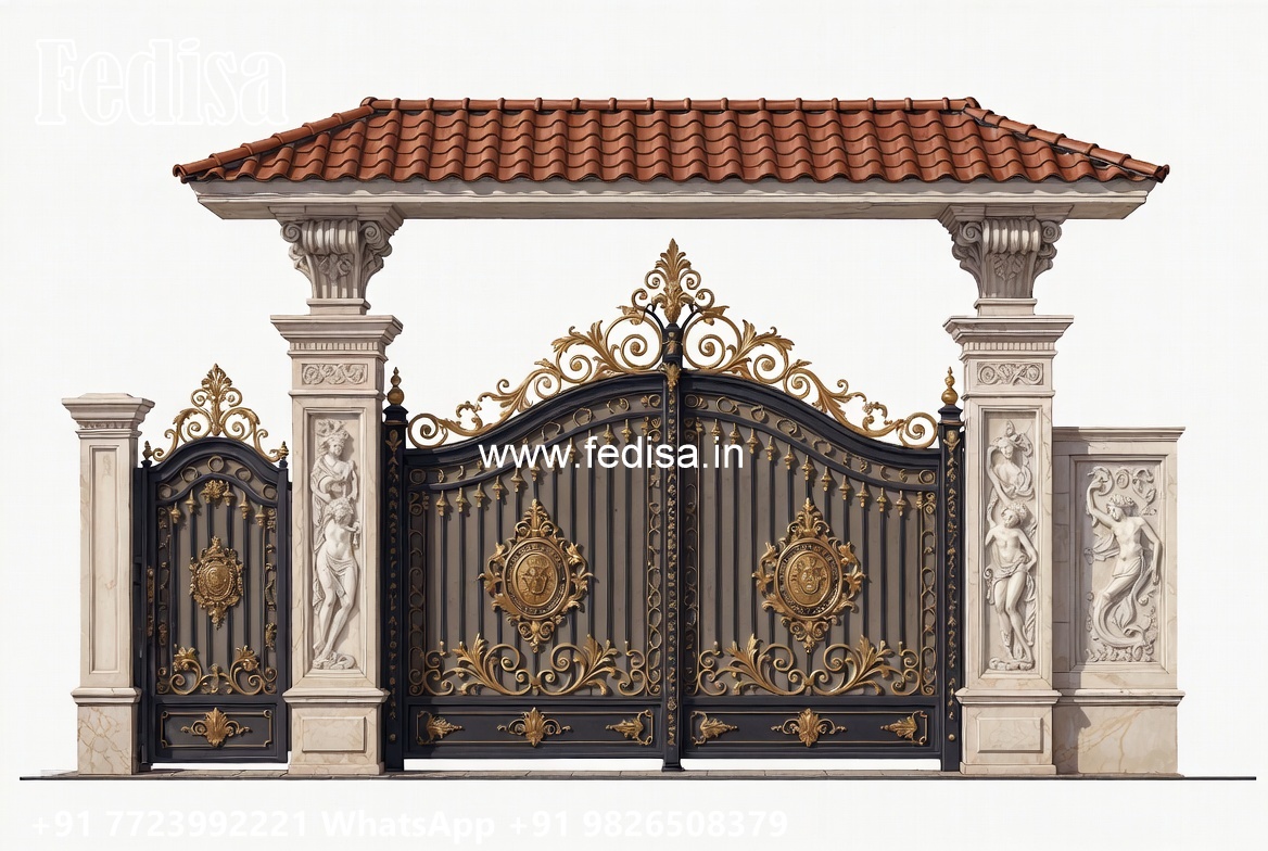 Steel Gate Handle Design, Boundary Wall Steel Grill Design Iron Gate Stock Photos And Images