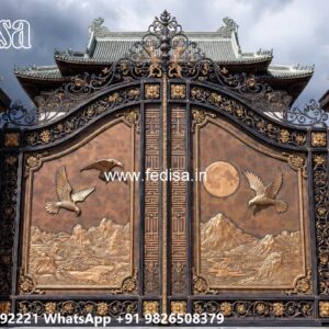 Luxury Wooden Gate Designs For Villas Gate Pillar Design No-026