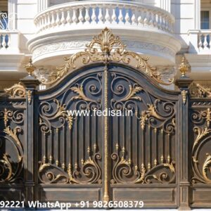 Creative Front Gate Design Collection Steel Framed Wooden Gates No-3145