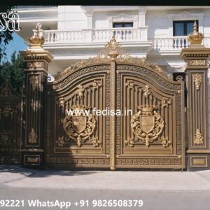 Creative Front Gate Design Collection Steel Framed Wooden Gates No-10450
